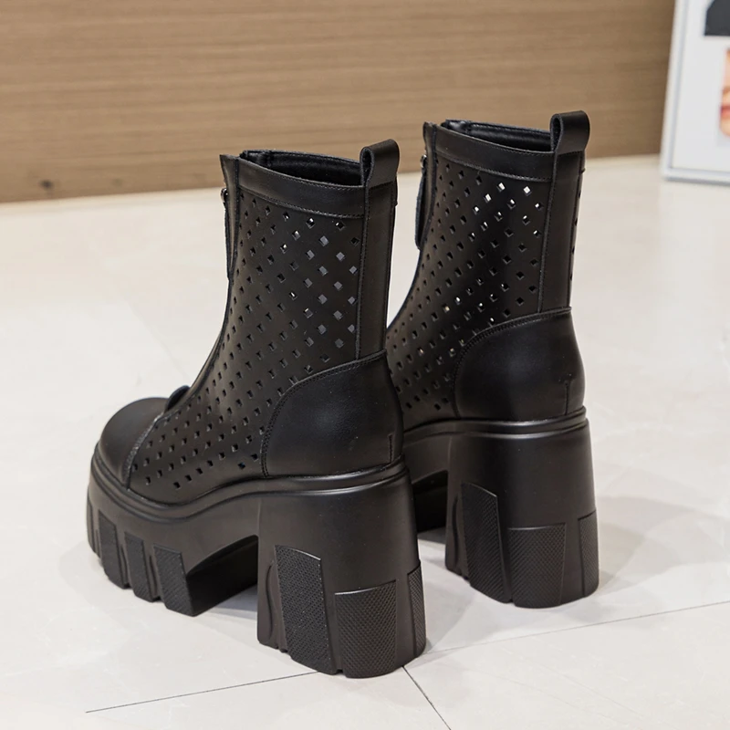 AIYUQI Summer Boots Female Genuine Leather High Heel Mesh Boots Women 11c Heel High Fashion Sandals Women