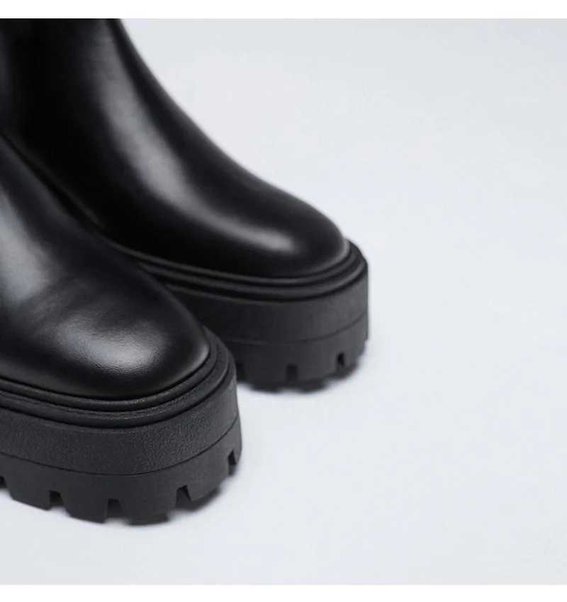 High Quality Short and chubby knee high boots Fi platform thick H shoes autumn and winter womens knight Lg Botas De Mujer T241206