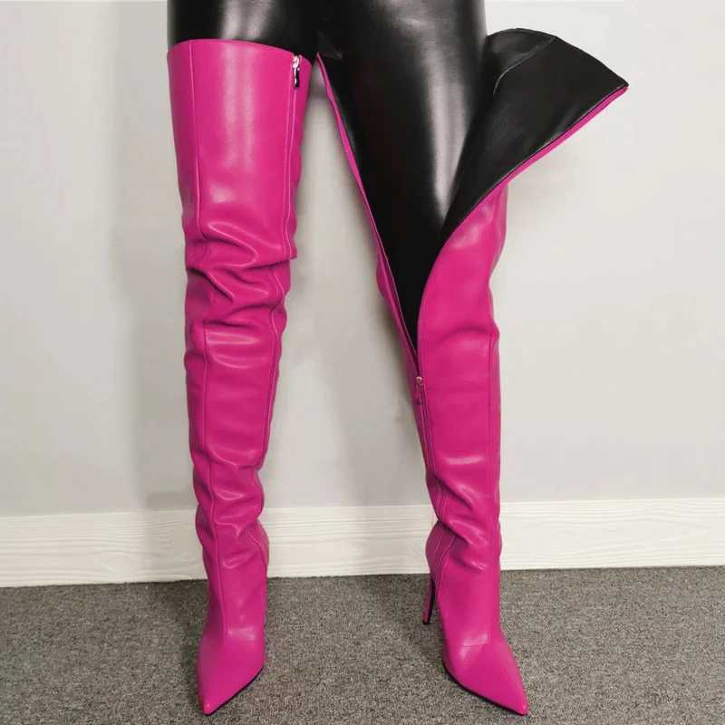 High Quality Large size 40-46 high H-temperature knee high boots Pu leather slim high heels T241206