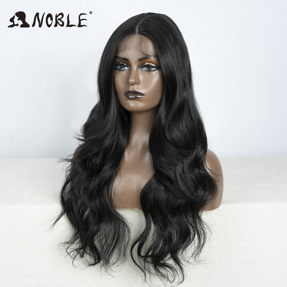 Noble 28"Highlight Honey Brown Body Wave Blonde Wigs For Women Ombre Synthetic Lace Front Wig