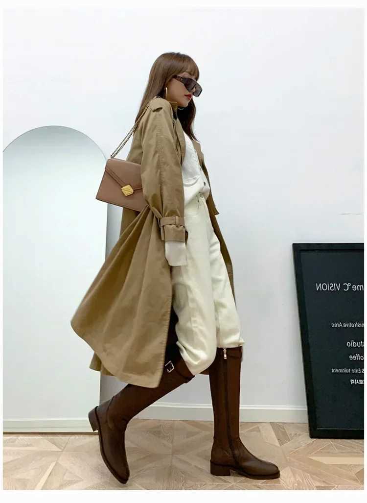 High Quality Ladies Knight Boots Classic Warm Boots Side Zipper Round Toe Thick Heel Thin Knee Boots Autumn Winter Wimbledon T241206