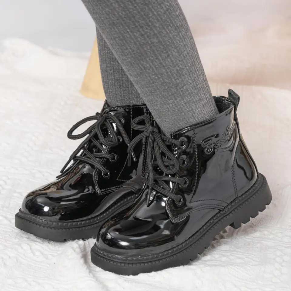 Sonsage Winter Childrens Shoes Waterproof PU Leather Childrens Boots Fashion Toddler Lace-up Martin Boots Boys GirlsXJ241206