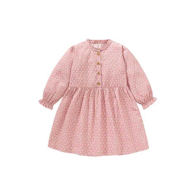 Casual Skirt Girl Dress Autumn Pink Floral Sle 100 Cotton Long-sleeved Childrens Skirt Princess Skirt Outer Wear Simple SleXJ241206
