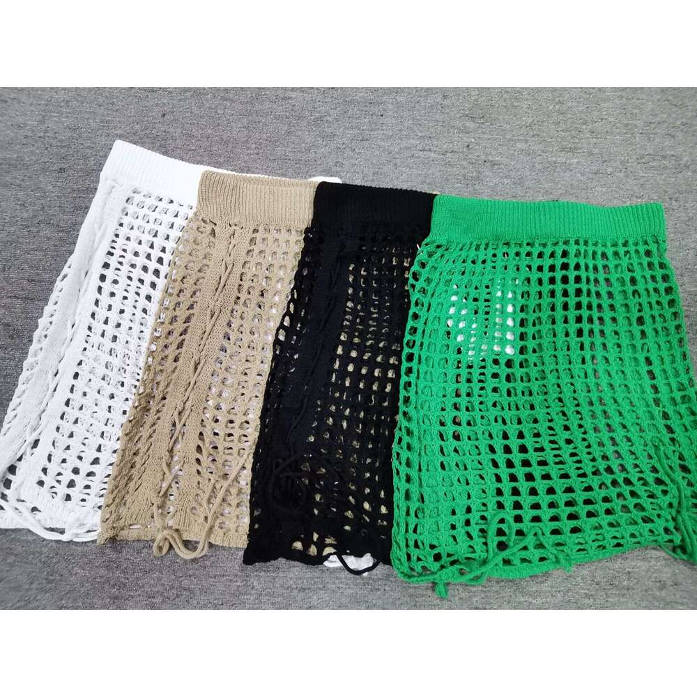 European American Spring/Summer Knitted Hollow Half Sexy Drawstring Bikini External Beach Skirt 2024 New Style Stylish and Elegant Clothing