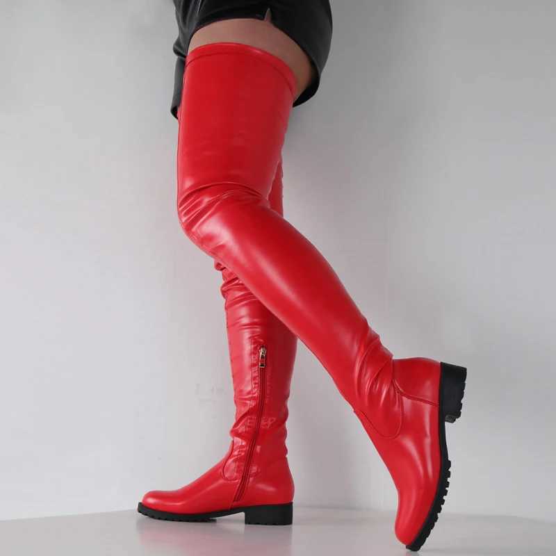 High Quality Size 46 Wen Boots Fi Color Low H Over The Knee Boots Autumn Winter Side Zip Elastic Thigh High Boots T241206