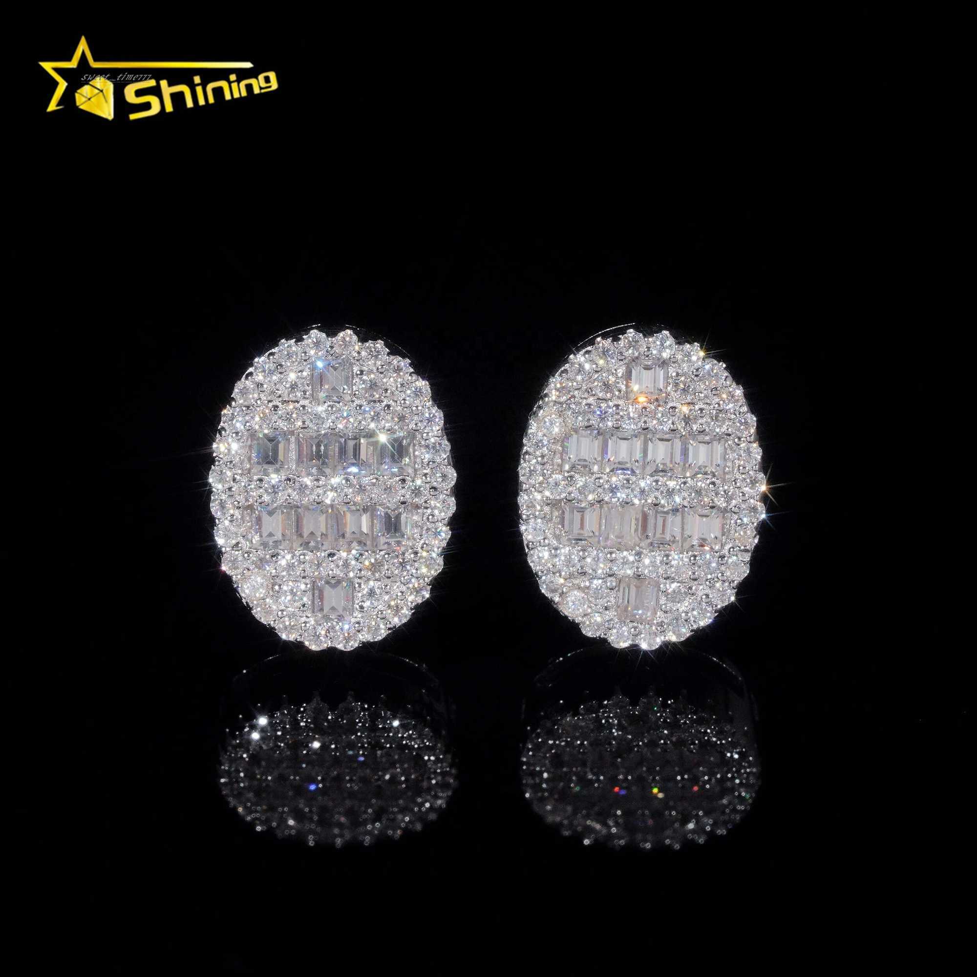 New design baguette lab diamond earrings silver 925 vvs moissanite hip hop iced out stud earrings