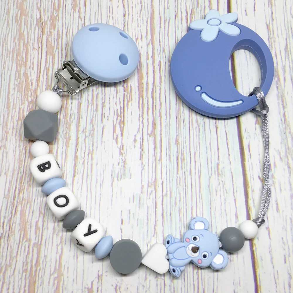 Pacifier Holders Clips# 1pc Customized Name Baby Pacifier Clips Chain Silicone Beads Teether Toys Dummy Holder Russian English Name Pacifier Chain Gif