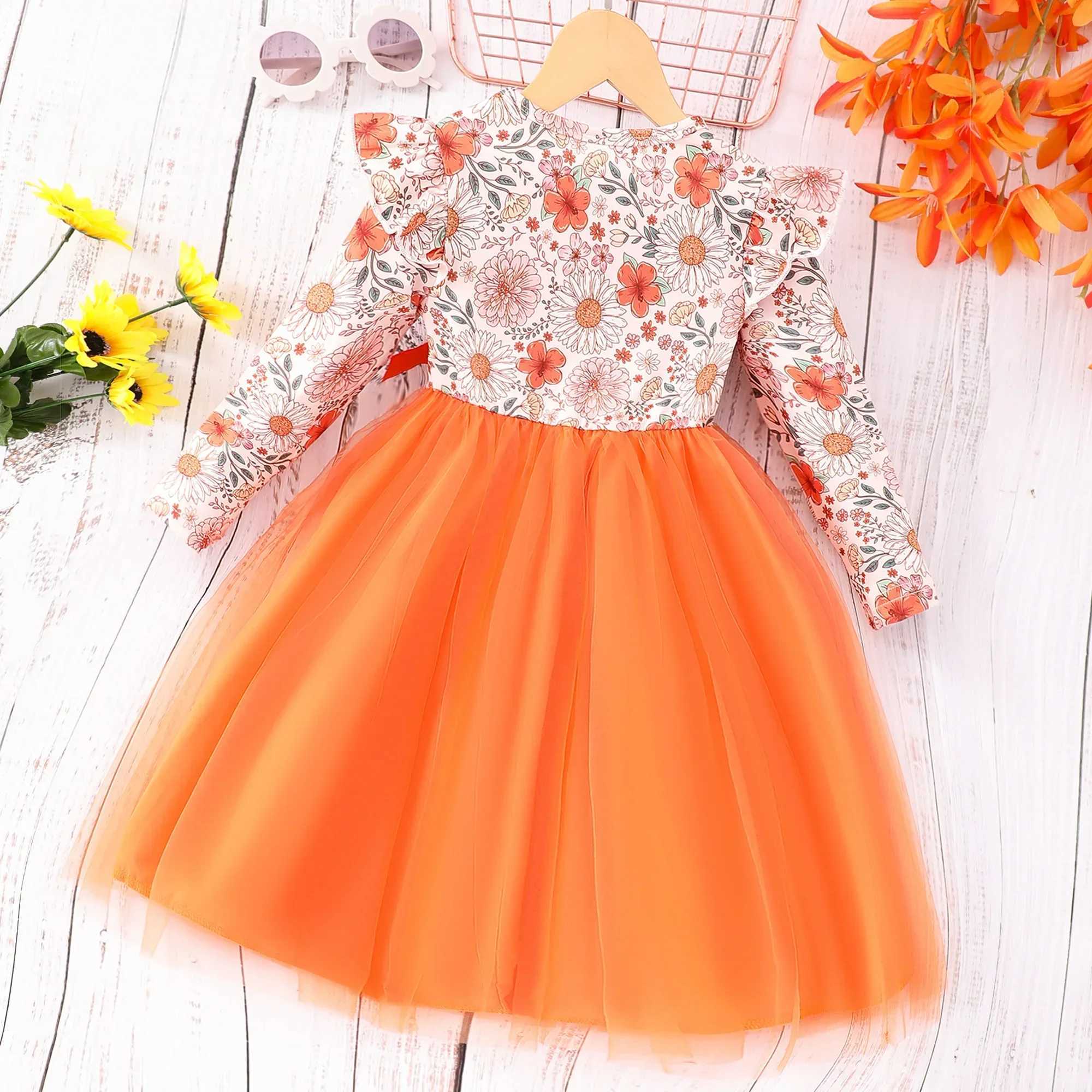 2024 Dress Kids Girls Clothes Summer Spring Princess Girls Clothing Long Sleeve Flower Par Children Dress 3 4 5 6 7 Years OldXJ241206