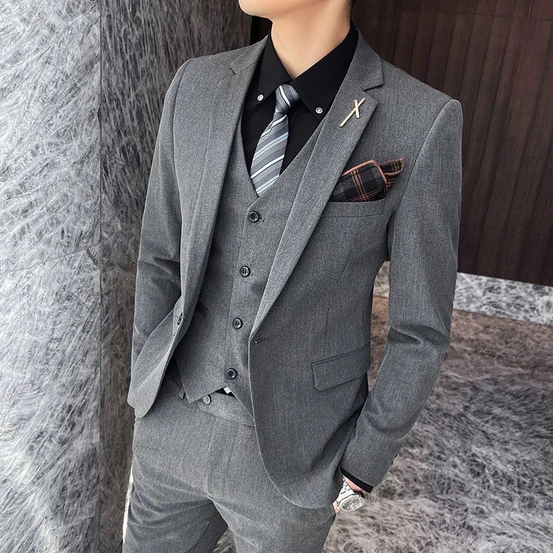S1129New arrival men's suit three-piece suit autumn and winter Korean style slim fit groom dress
