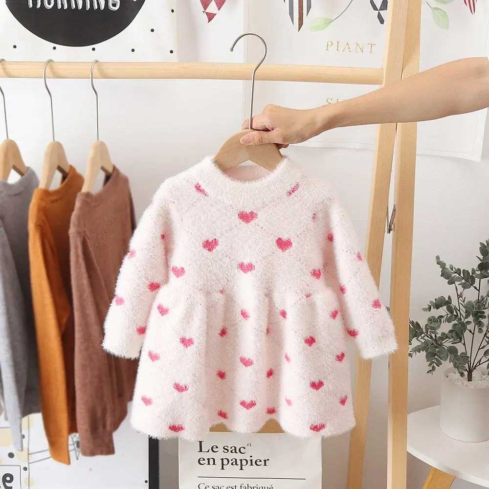 Girls Winter Imitation Mink Fleece Sweater Princess Dress Baby Knit Sweater Baby Winter Foreign Sle Hedging DressXJ241206
