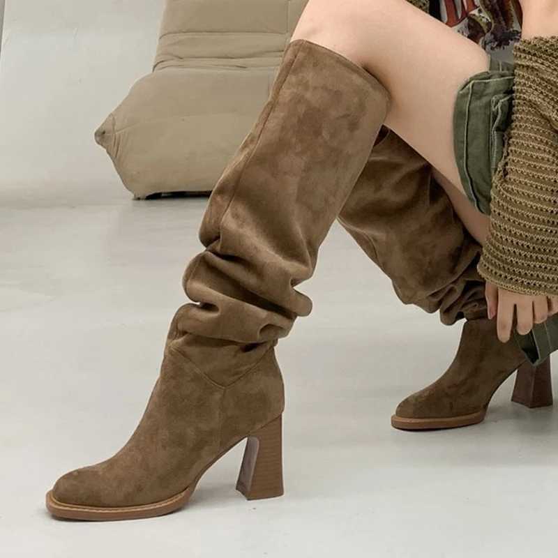 High Quality Chunky Wen High Boots High H suede pleated shoes Wan Fi Trend Boots Pumps snow boots designer Mujer Botas T241206