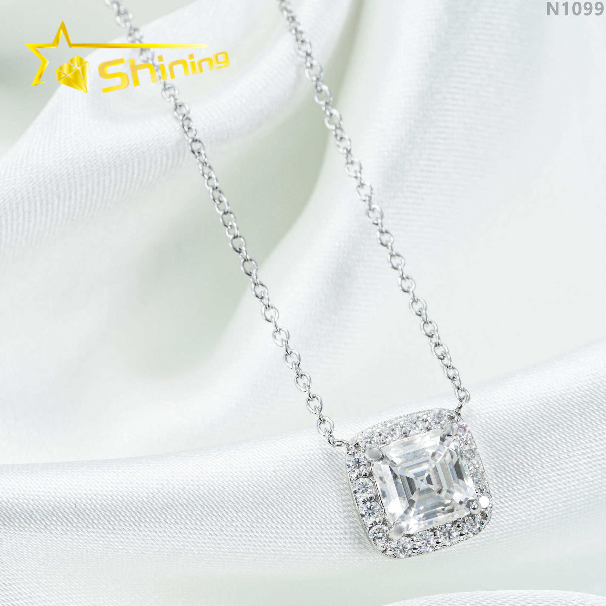 Simple design GRA certificated asscher cut moissanite pendant custom women high quality necklaces
