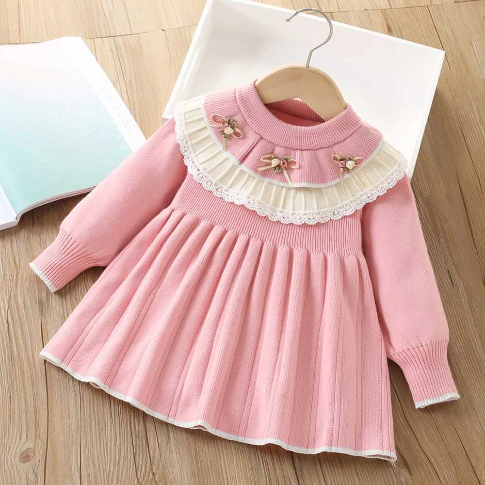 MILANCEL Spring Autumn Girls Sweater Dress 0-5 Y Childrens Korean Sle Elegant Flower Knitted Dress Kids OutfitXJ241206