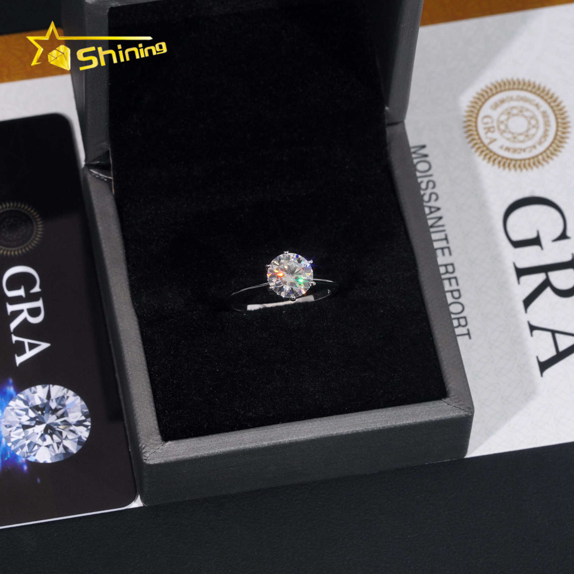 Classical 6Prongs Setting Wedding Ring 925 Sterling Silver 18K Gold Plated Pass Diamond Tester Moissanite Engagement Ring