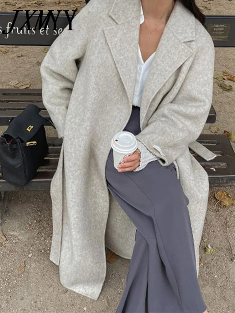 JXMYY Winter Fashion Korean Style Beige Minimalist Style Wool Lace Top Casual Loose Elegant Womens Jacket 241205