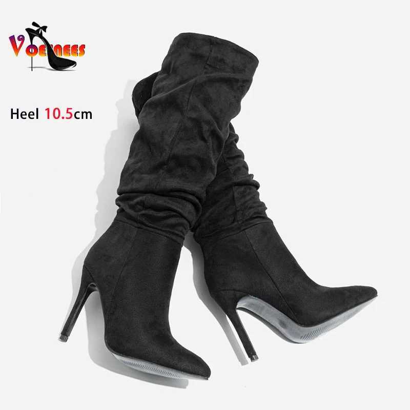 High Quality Lg Boots Warm Toe Party Shoes New Wrinkled Ten Thousand Knee High Boots 10.5CM Suede Smooth H Botas Unprinted Good Product T241206