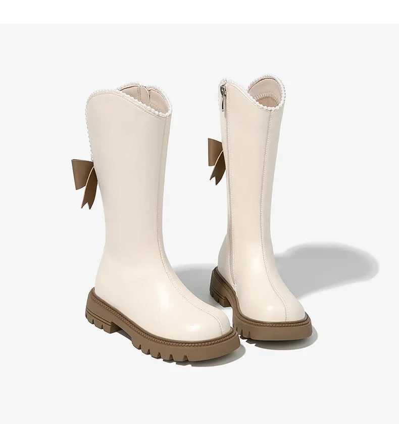 Long Boots for Girls and Children 2024 New Winter Long Leather Boots Princess Foreign Girls Plus Cashmere ShoesXJ241206