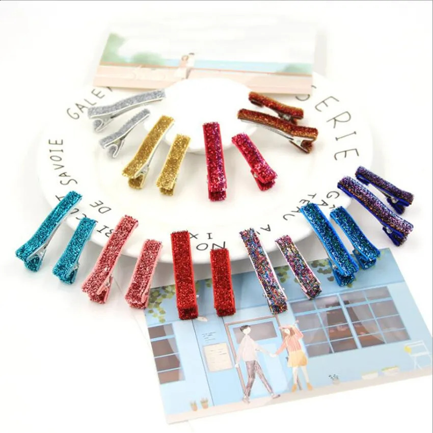 100 pieces of 10 color 3.5cm/5cm flash fork alligator hair clip wholesale childrens metal hair girl bucket DIY hair accessories 241205