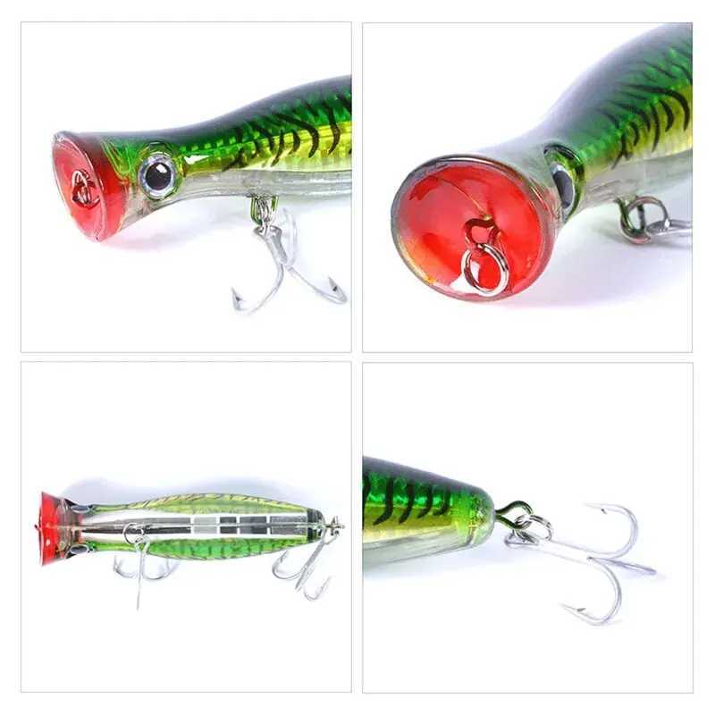 Big Fishing Popper 2pcs 130mm 43g Topwaters Floating Lure Artificial Hard Bait Treb Hooks 3D Eyes For Bass Trout Pike WobbrsXJ241128