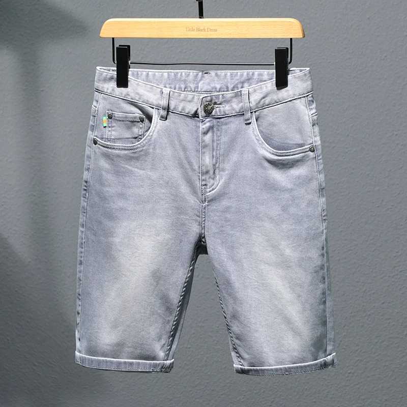 Light Gray Denim Shorts Mens Summer Breathable Elastic Soft Comfortable Mens Fashion High-End Casual Fifth PantsXJ241206