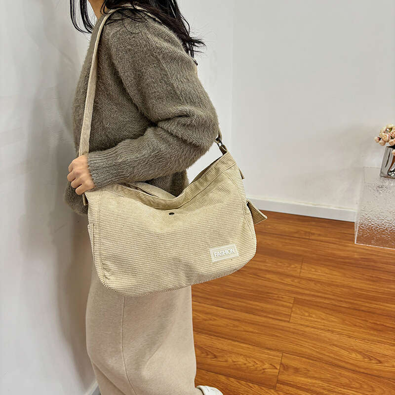 Corduroy Women's Summer Large Capacity New Casual Crossbody High-End And Versatile Canvas Dumpg Bag, Fashionable Quality Classic B4