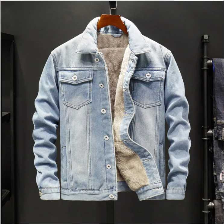 Warm Fleece Denim Jacket Winter Men Jacket Fashion MensJean Jackets Outwear Male Cowboy Top Coat Plus Size 5XLXJ241206