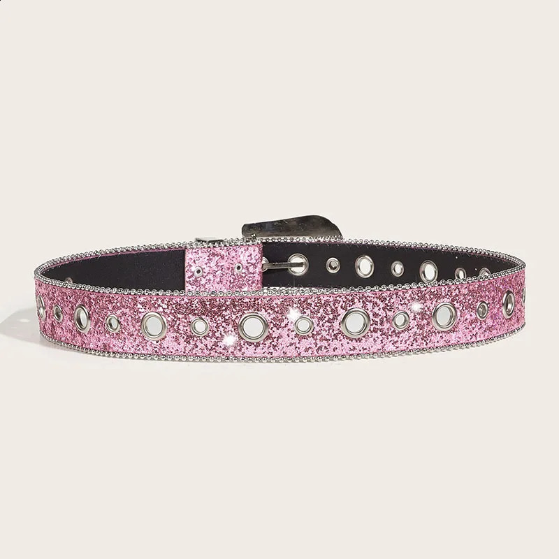 Fashion Sequin Pink Rhinestone Belt for Women Y2K Pin Buckle Waist Strap Female Jeans Trouser Decor Waistband 241205