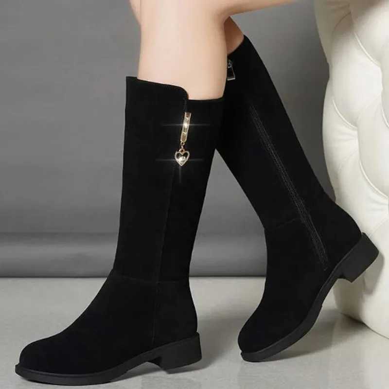 High Quality New Warm P Snow Boots Casual Flat All Horse Cotton Fi Side Zipper Winter Shoes Thick Boots Black T241206