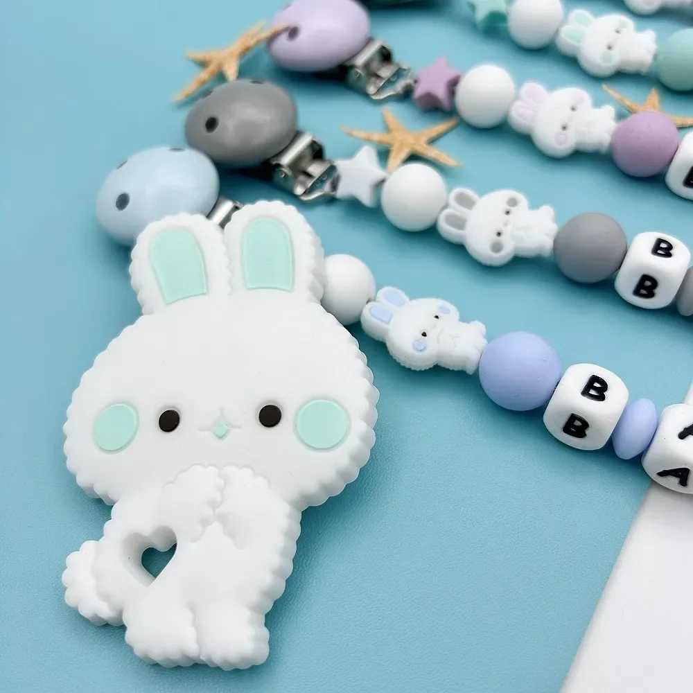 Pacifier Holders Clips# Personalized English Russian Letters Name Baby Rabbit Silicone Pendant Pacifier Clips Chains Holder Teether Baby Kawaii Toy Gi