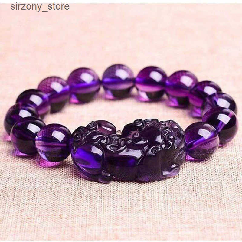 Beaded Amethyst Bracelet Pixiu Bring Lucky Wealth Chinese Fengshui Beast Crystal Beads Bracelets Party Birthday Gift Women Men J241206