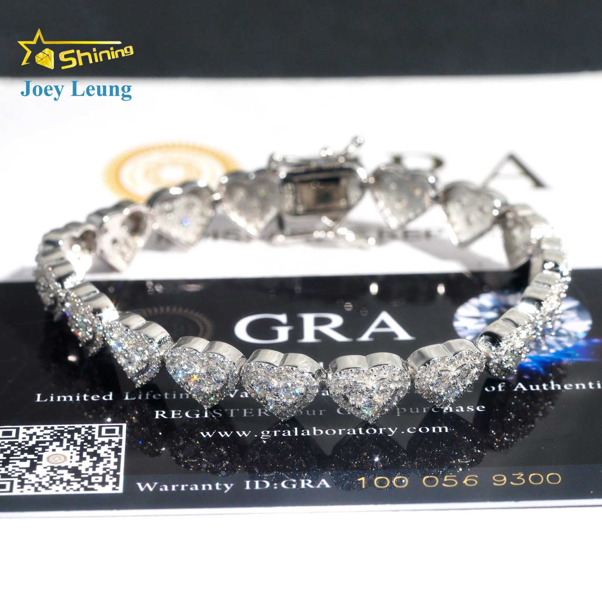 Custom Heart Design Solid Silver 925 Hip Hop Iced Cuban Link Bracelet 8mm VVS Moissanite Diamond Womens Fine Jewelry Necklace