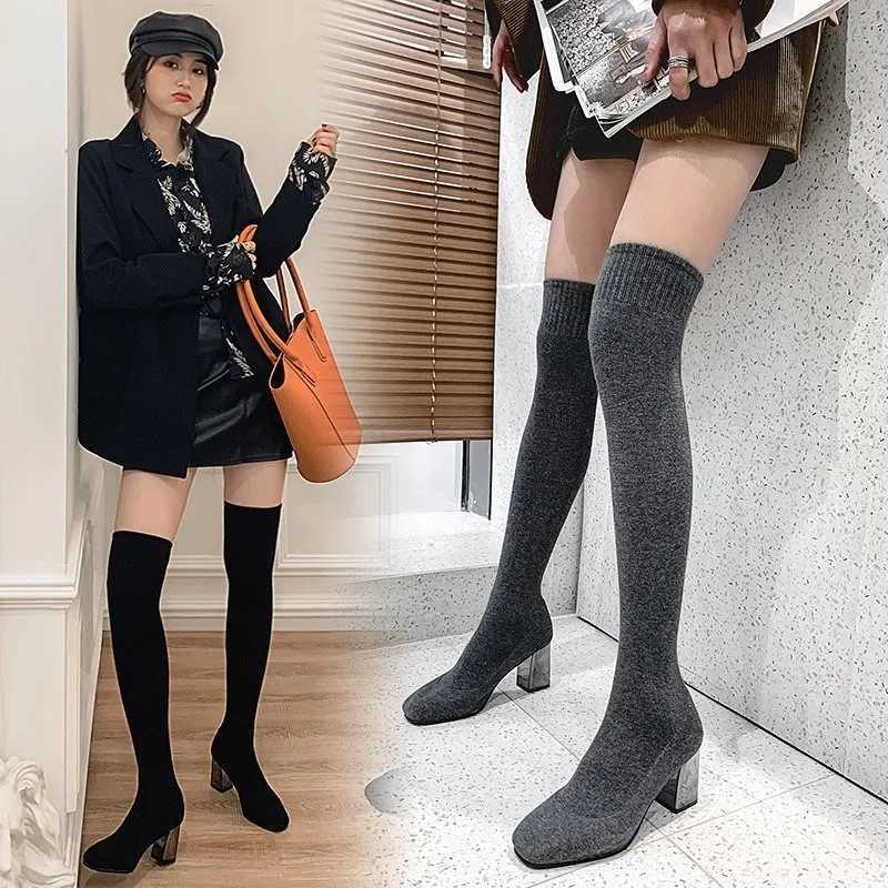 High Quality Breathable and comfortable shoes Lg tight boots low H womens knee boots high boots warm knit sock boots T241206
