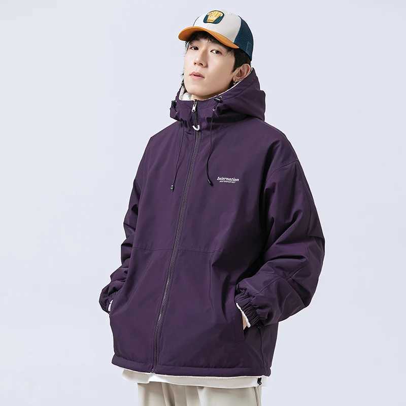 Fashion Double-Sided Wear Jacket Men Winter Cashmere Thicked Lamb Wool Cotton-Padded Jacket High Quality Warm Hooded Parka NewXJ241206