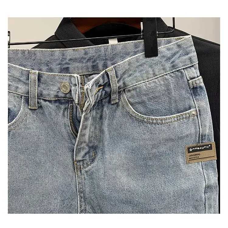 Mens Summer Washed Old Denim Shorts Over Knee Straight Loose Five Point Fashion Blue Baggy Shorts Jeans StreetwearXJ241206
