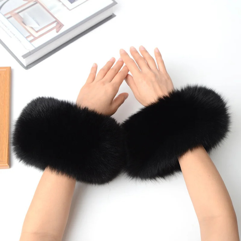 Real Fox fur cuffs sleeves warm womens bracelets Real Fur wristbands gloves womens jackets wrists fur warm cuffs 241206