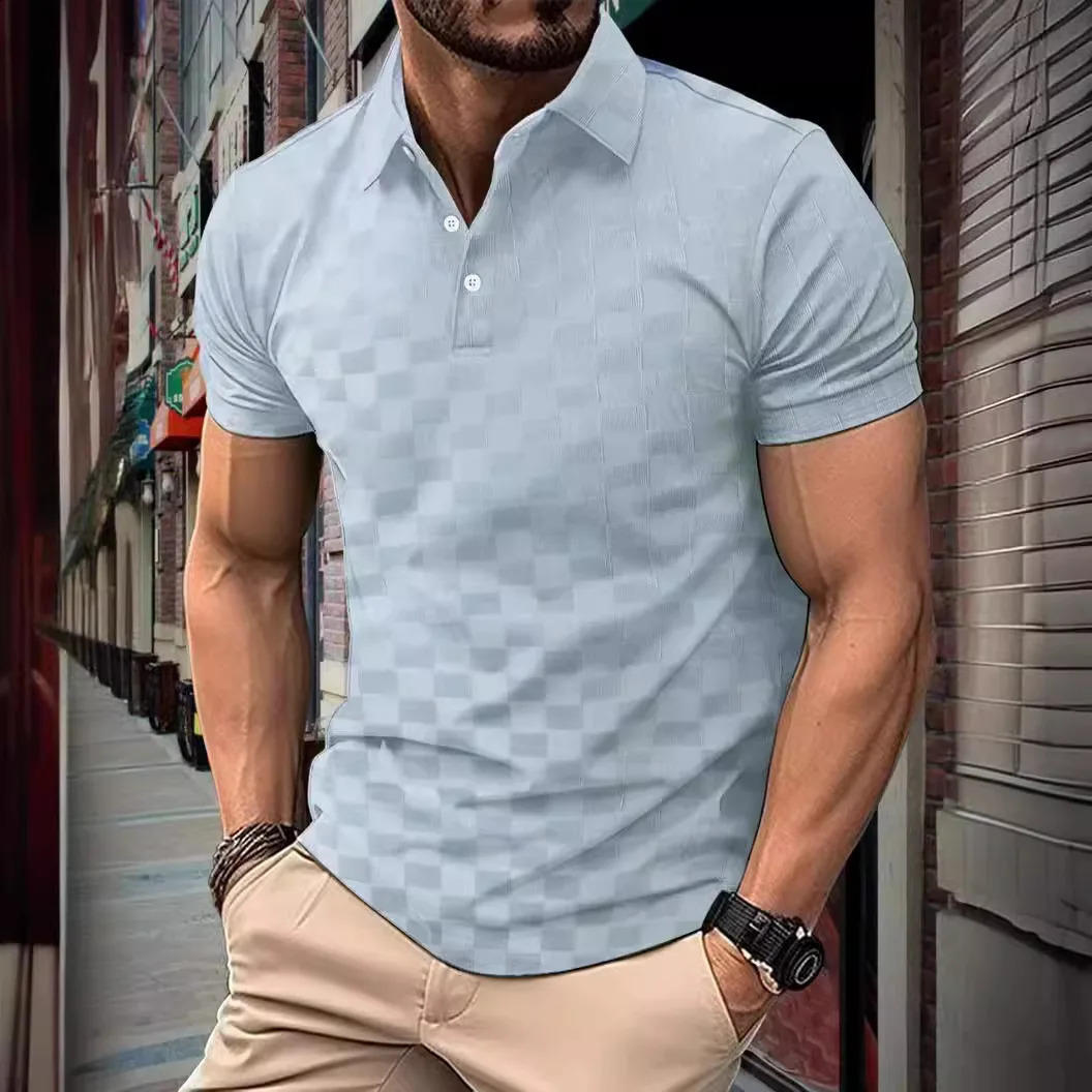 Mens fashion plaid Summer Shortsleeved POLO Shirts casual daily outdoor sports beach play breathable lapel solid color Tops 241205