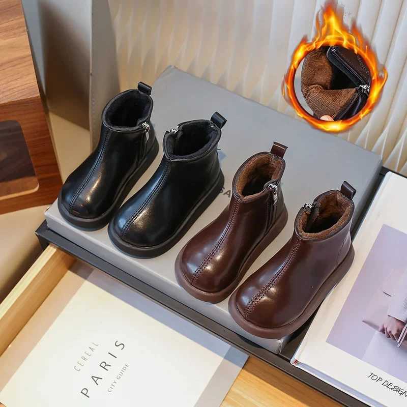 Girl Shoes Ankle Boots Winter Boots Little Girls Cotton Boot Anti Slip Fashion Shoe Children Leather Boots for Girl Zapatos NiaXJ241206