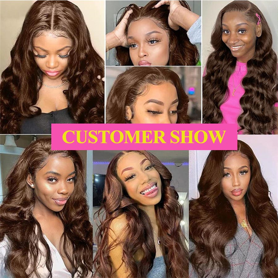 HD 13X6 Chocolate Brown Front Wigs On Sale Body Wave 13X4 360 Full Lace Frontal Wig Human Hair Pre Plucked 180%