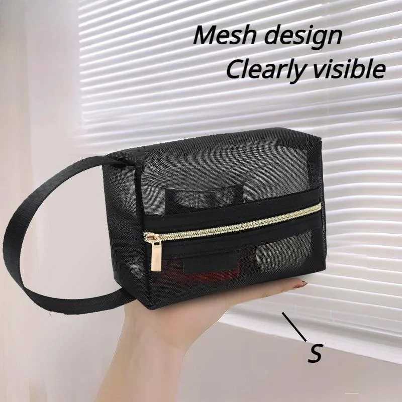 Travel Black Mesh Cosmetic Bag Small Large Black Makeup Bag Toiletry Organizer Case Lipstick Storage PouchXJ241206