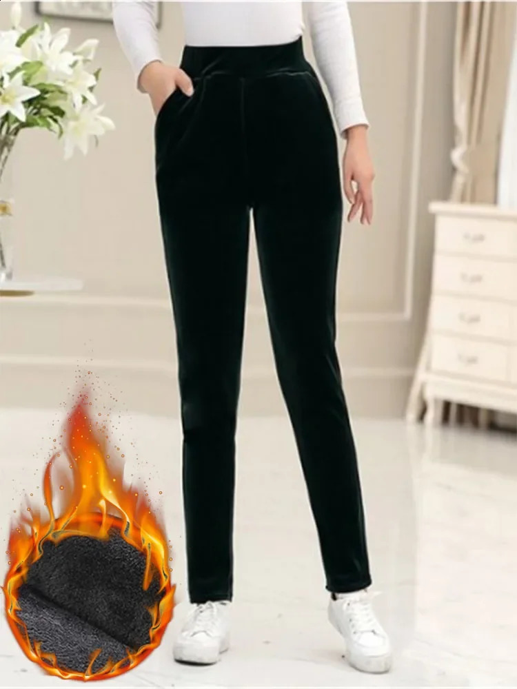 Winter pleated high waisted mens straight style ultra-thin plush velvet lined pants South Korea casual warm thick Spodnie 241202