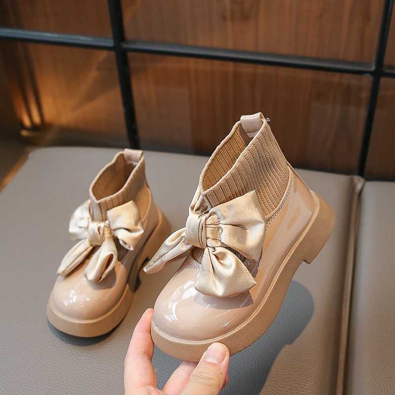 Girls Sock Boots Kids Ankle Boots Non-slip Fashion Bow Elegant Glossy UK Uniform Child School Shoes Casual Boots PrincessXJ241206