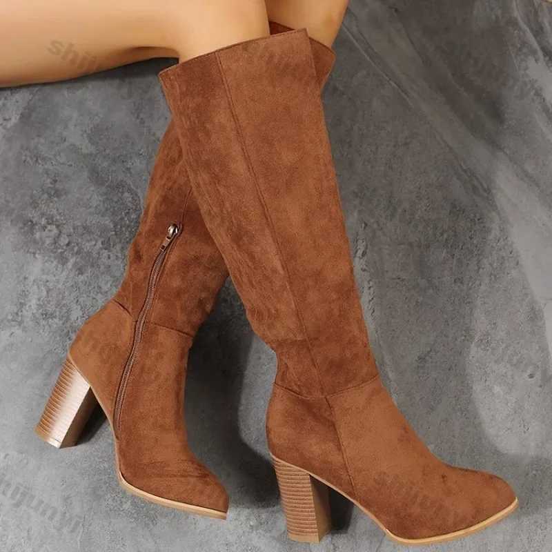 High Quality Wens boots Fi winter new Lg tube boots knee side zipper artificial suede Cfort N slider high heels boots Botas Mujer T241206