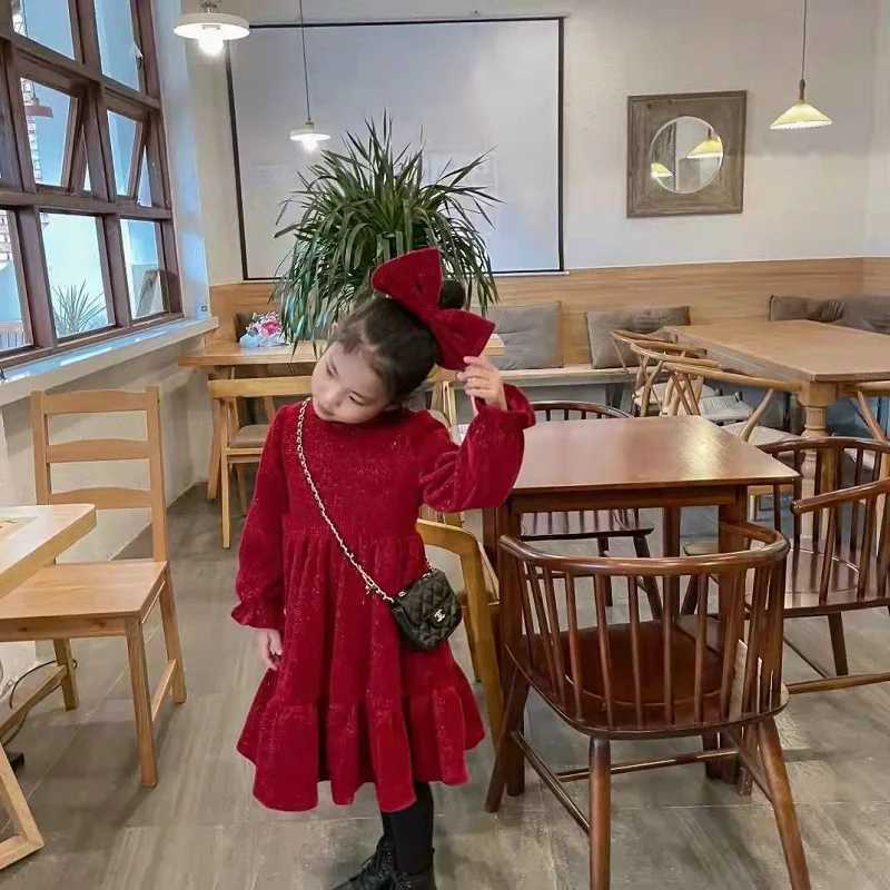 Girls Skirt Christmas and New Year Girls Skirt Canary Plus Velvet Thick Bow Dress Princess Dress 2024 New Winter Dress FashionXJ241206