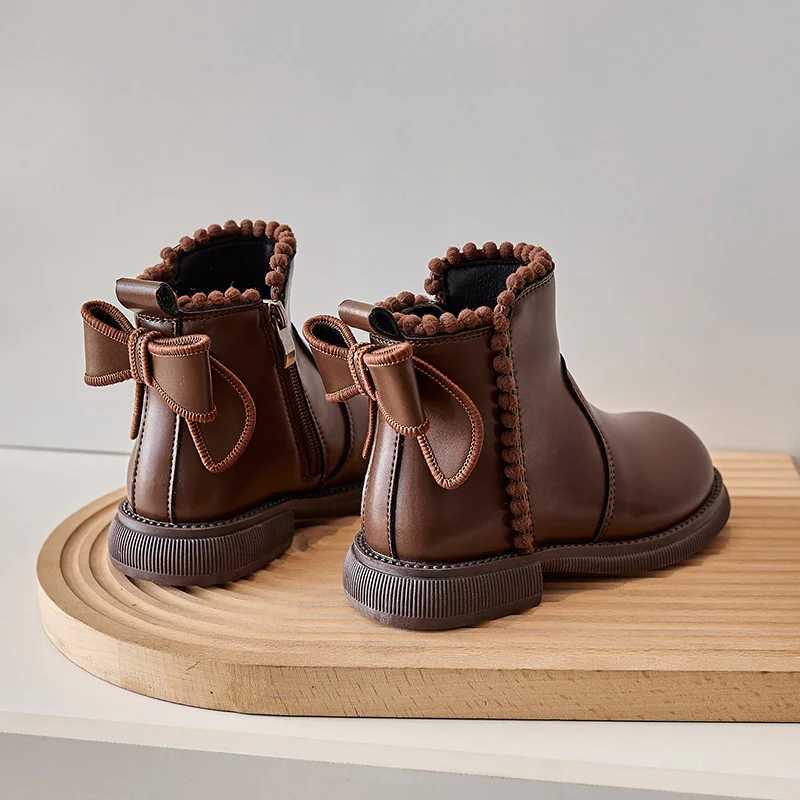 Girls Leather Boots Anti Slip Waterproof Side Zipper Winter Flat Heel Low Cut Microfiber Girls Fashion Boots Zapatillas MujerXJ241206