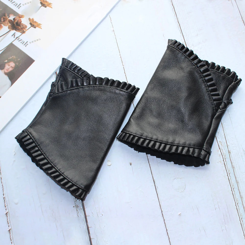 Fashion Womens Genuine Leather Sheepskin Fingerless High Quality Outdoor Driving Black Gloves Spring/Summer 241206