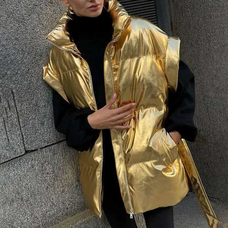 Women's Winter Smooth Zipper Vest Casual Sleeveless Warm Collar Cotton Jacket for Women