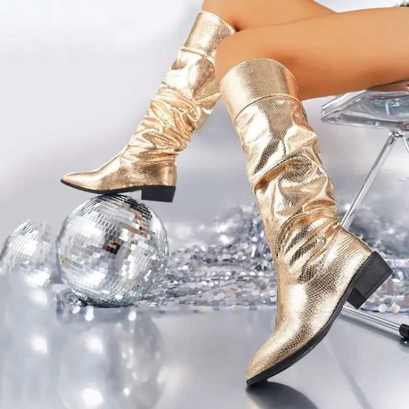 High Quality New casual calf belly short P gold Fi car model boots Plus size 36-43 racing party boots wrinkled boots autumn T241206