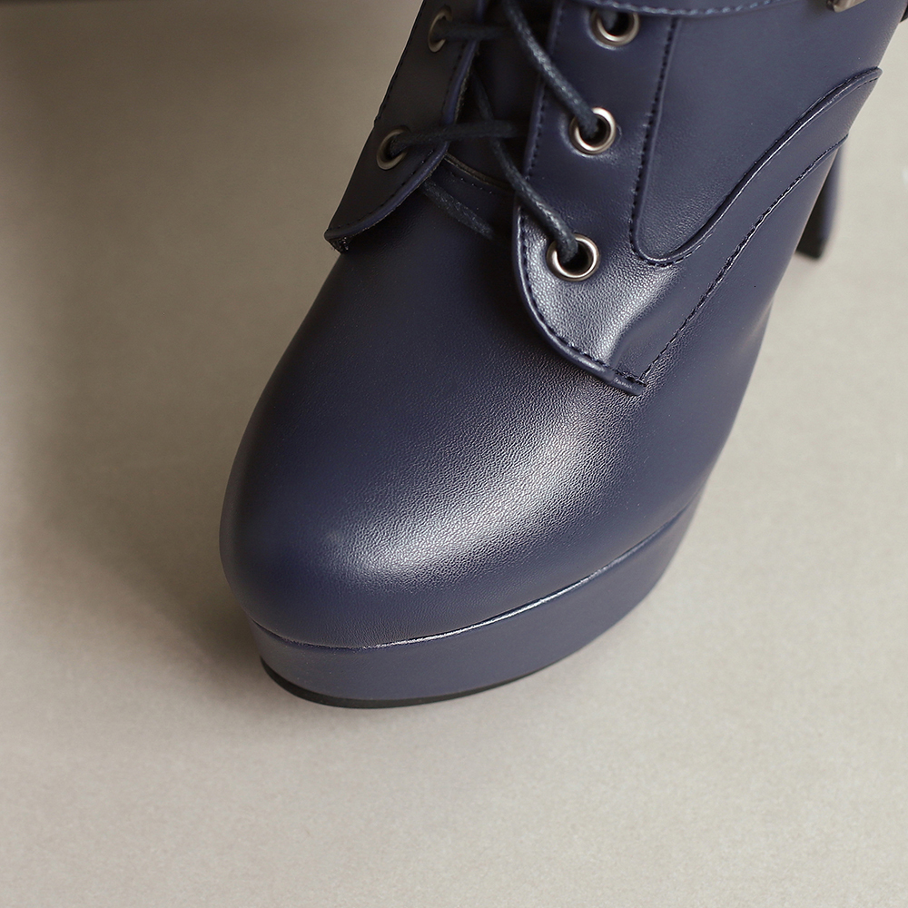 Women Punk Style Lace-Up Ankle Boots Belt Buckle Platform High Heels Short Boot Female White Autumn Winter Round Toe Shoes 2024