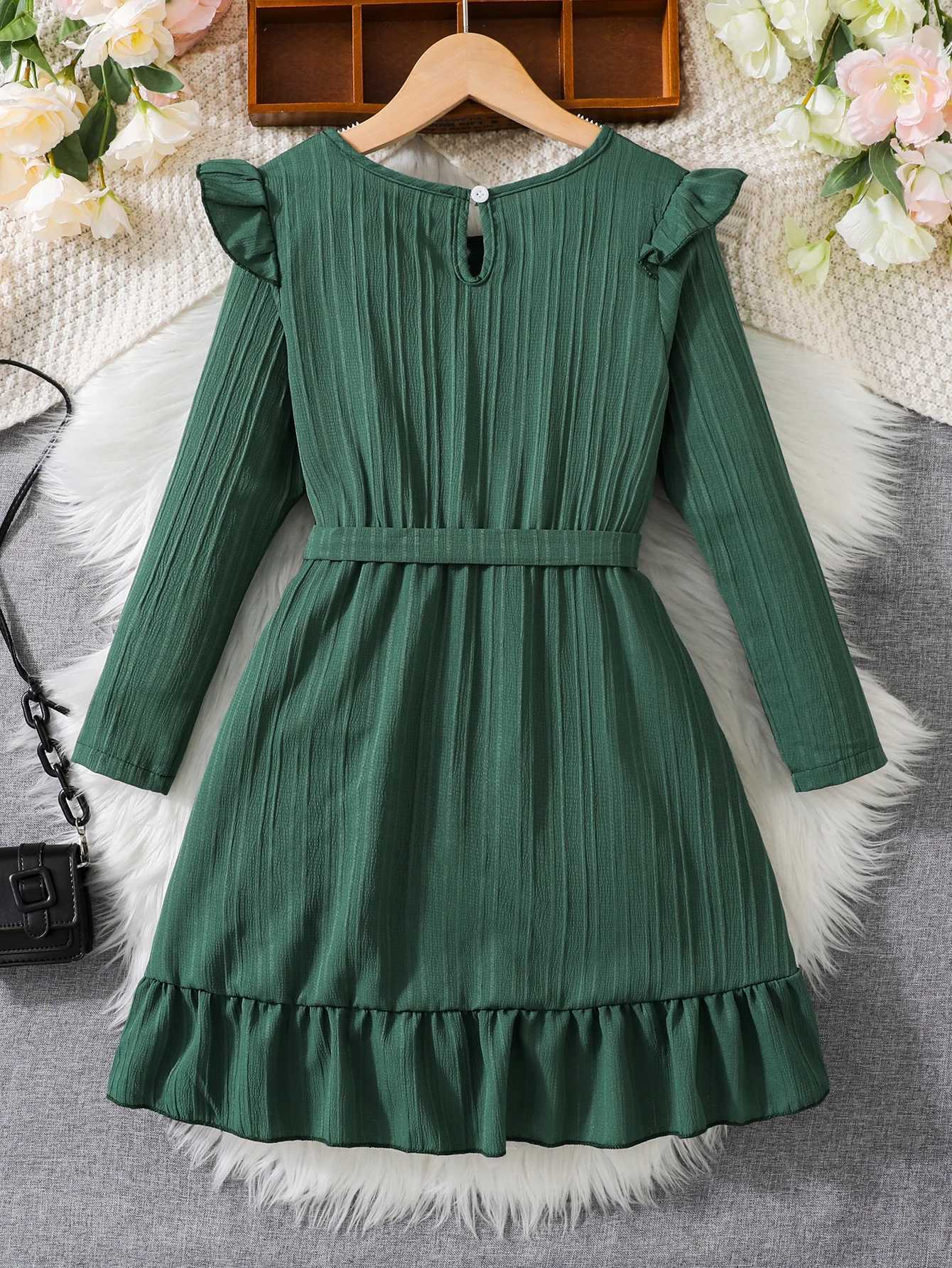 Girl Blossoms Graphic Long Sleeve A- line Dress For Elegant And Casual Look Kids Clothing GiftXJ241206