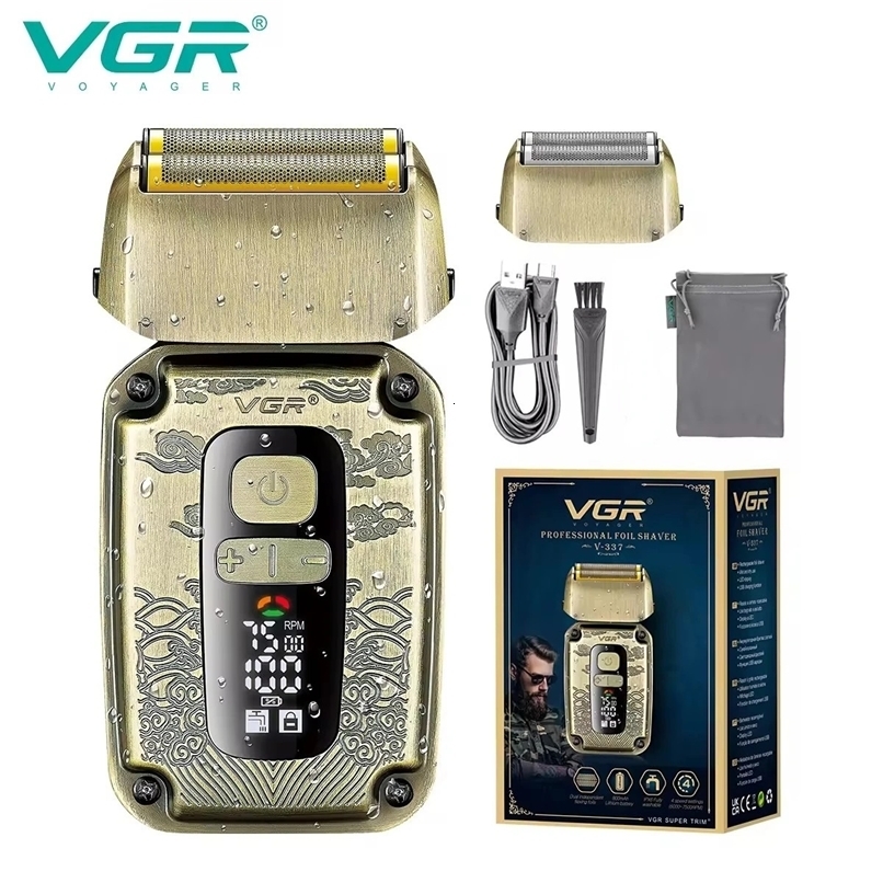 VGR hair trimmer adjustable charging professional shaver LED display screen with V-337 mens full body washable foil trimmer 241206